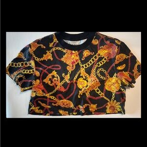 True Religion XXS Crop Top Blouse Black Chains Tank Cotton XXS